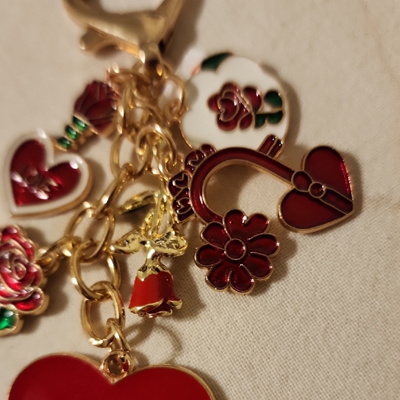 Gold and Red Heart Charm Keychain - Picture 3 of 5